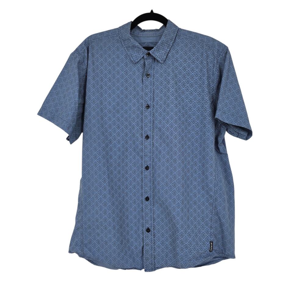Prana Steel Blue Geo Print Ula 100% Cotton Short Sleeve Button Up Shirt Size L